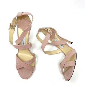 Jimmy Choo Lottie Suede Pale Pink Caged Heels 4" NWOB Designer Wedding Size 42